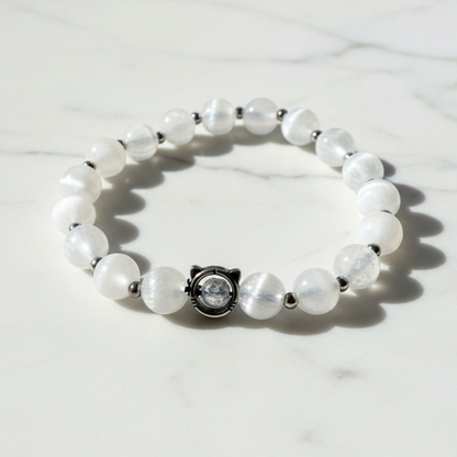 Angelita and Selenite Gemstone Stretch Bracelet