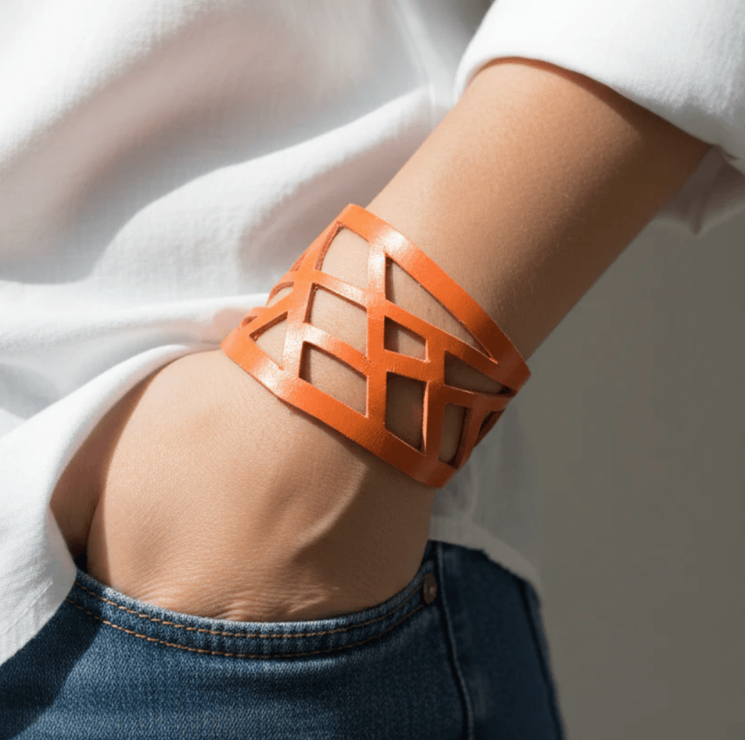 Orange Barcelona Leather Cuff, Leather Bracelet
