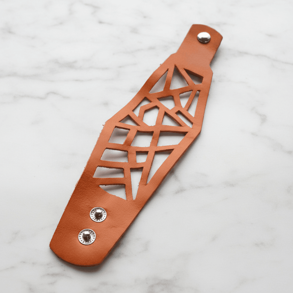 Orange Barcelona Leather Cuff, Leather Bracelet