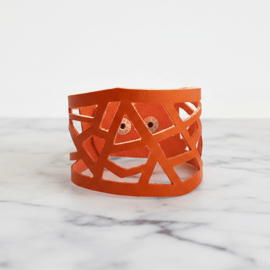 Orange Barcelona Leather Cuff, Leather Bracelet
