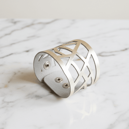 Platinum Barcelona Leather Cuff, Leather Bracelet