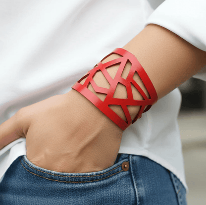 Red Barcelona Leather Cuff, Leather Bracelet