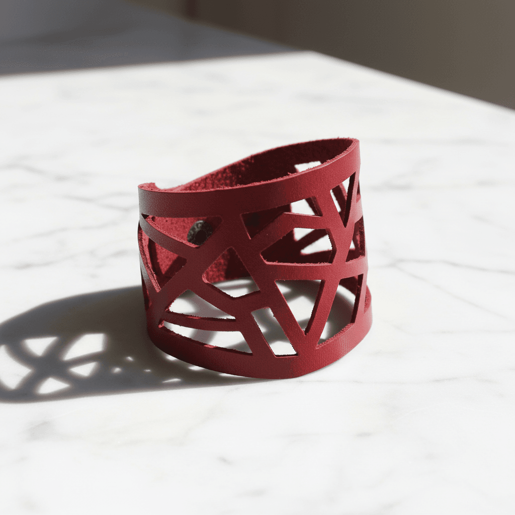 Red Barcelona Leather Cuff, Leather Bracelet