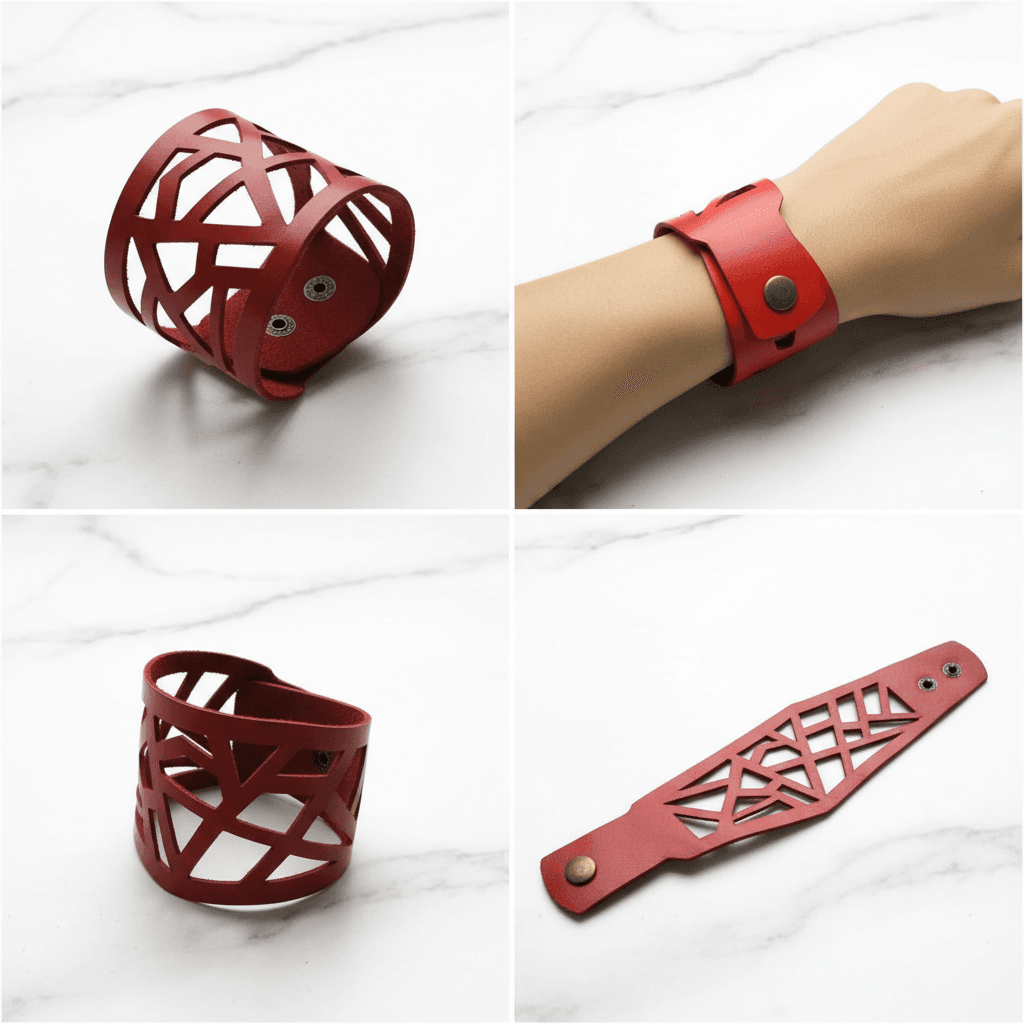 Red Barcelona Leather Cuff, Leather Bracelet