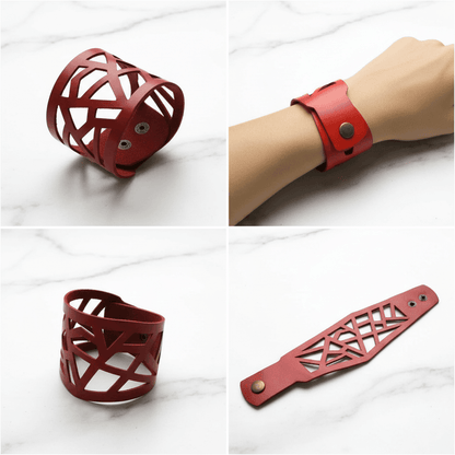Red Barcelona Leather Cuff, Leather Bracelet