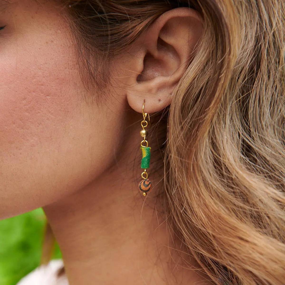 Scrolled & Dotted Kantha Earrings WorldFinds