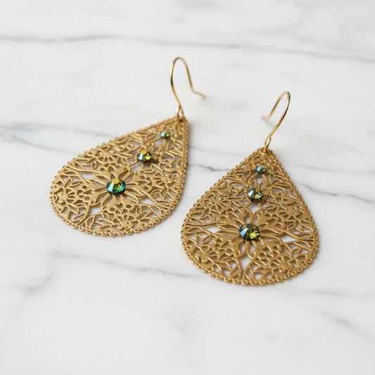 Golden Filigree Teardrop Earrings