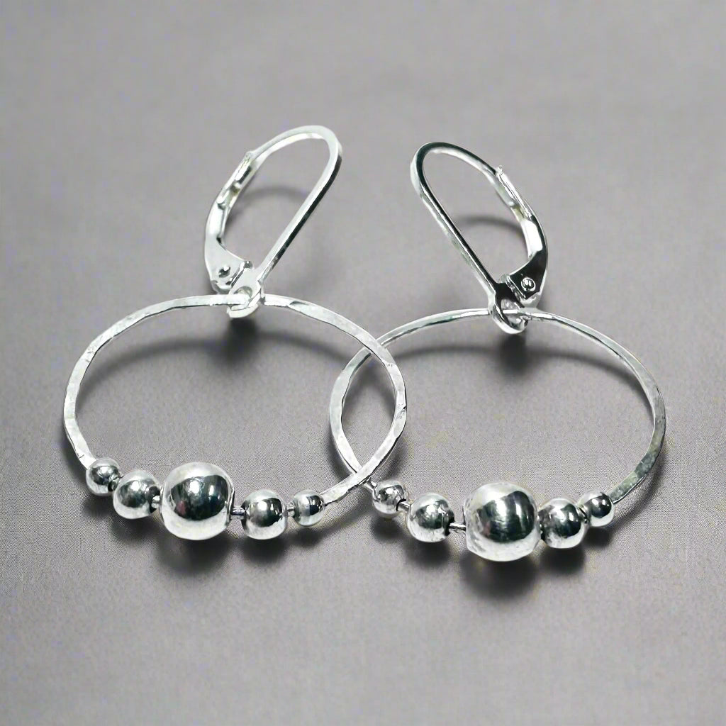 Silver Bead Circle Earrings, Silver Hoops* Janine Gerade