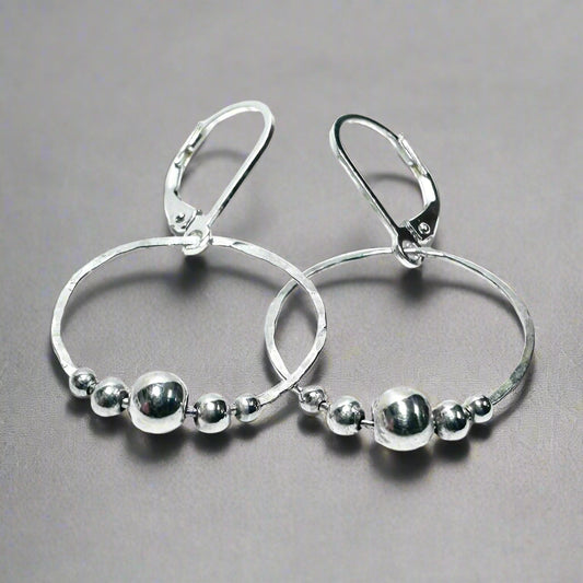 Silver Bead Circle Earrings, Silver Hoops* Janine Gerade