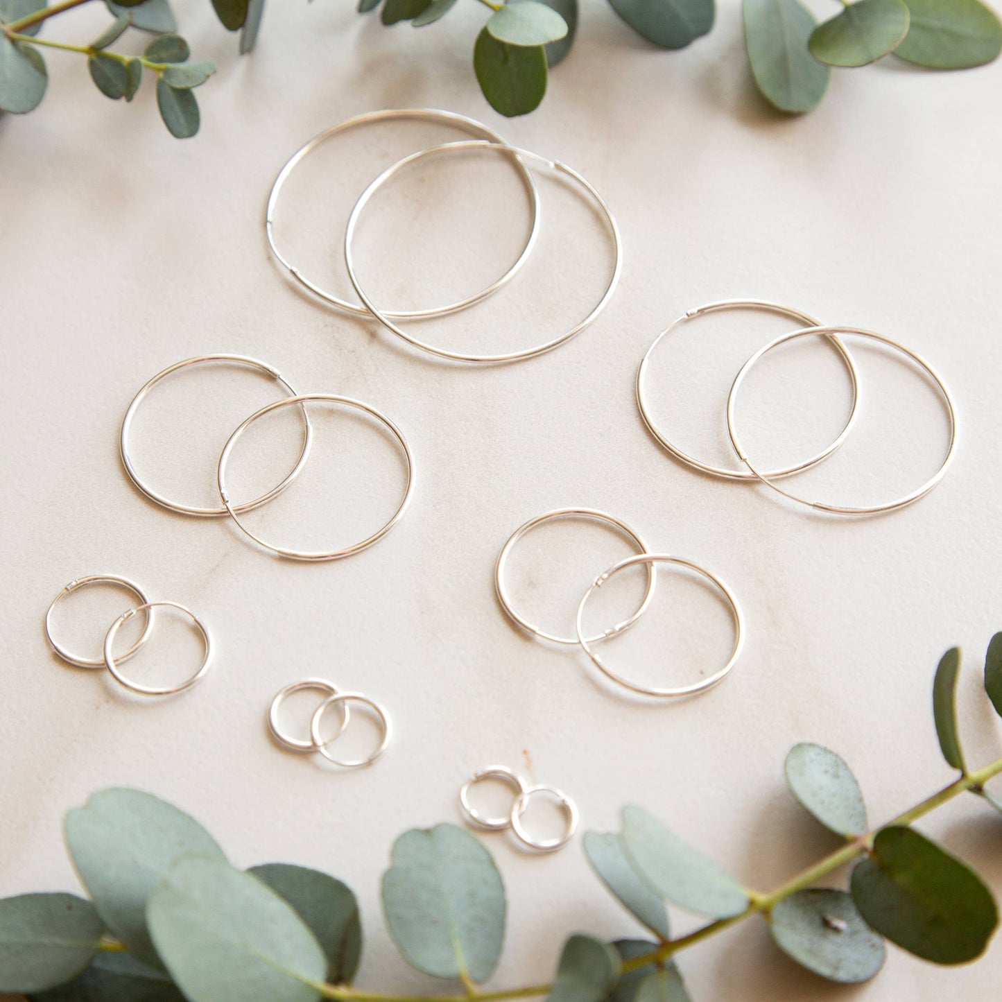 Sterling Silver Hoops Earrings Collection with 8 Sizes