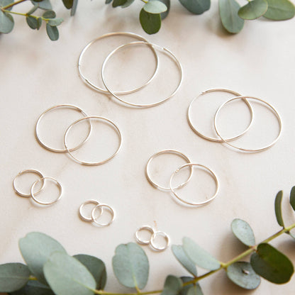 Sterling Silver Hoops Earrings Collection with 8 Sizes