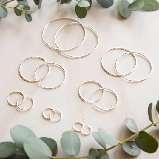 Sterling Silver Hoops Earrings Collection with 8 Sizes