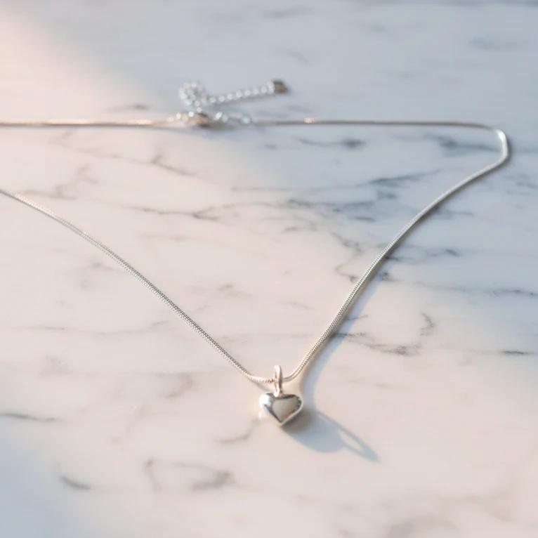 Silver Heart Minimalist Necklace with chain and heart charm