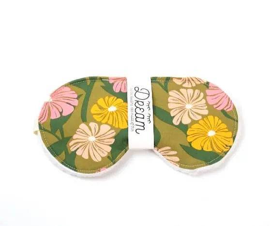 Vintage Daisy Sweet Dreams Cotton Sleep Mask featuring floral print and soft minky backing, perfect for restful sleep and comfort.