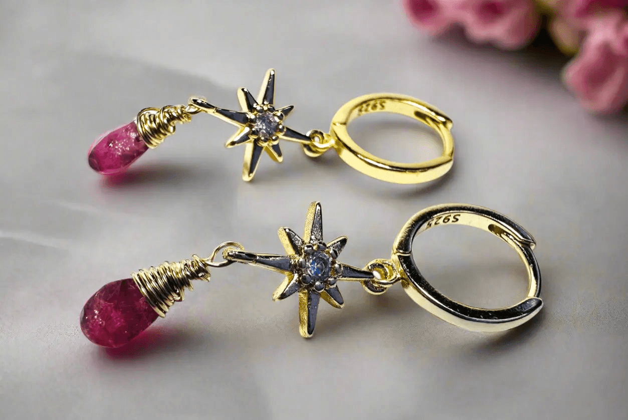 Star Huggie Hoops, Gold Filled Earrings, Hoops, Tourmaline Earrings* Janine Gerade