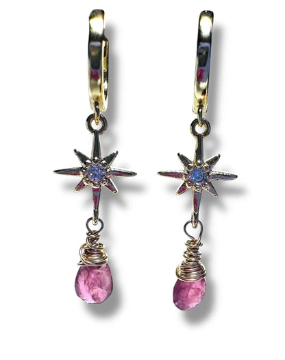 Star Huggie Hoops, Gold Filled Earrings, Hoops, Tourmaline Earrings* Janine Gerade