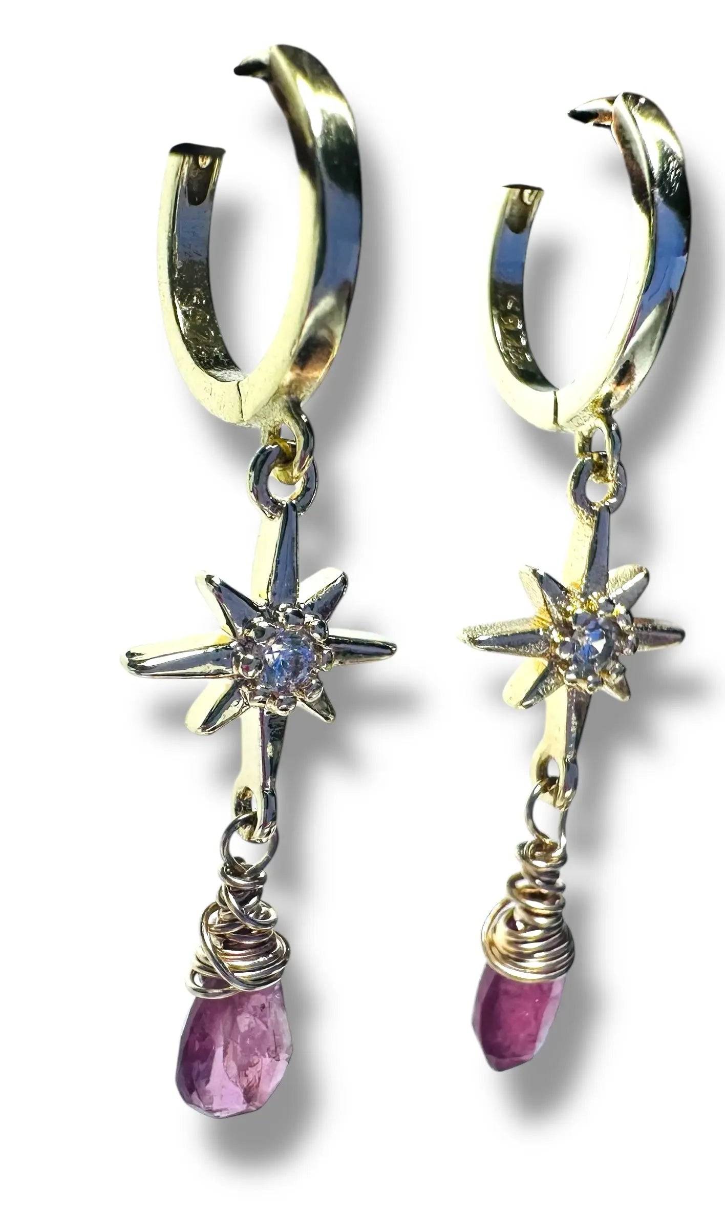 Star Huggie Hoops, Gold Filled Earrings, Hoops, Tourmaline Earrings* Janine Gerade