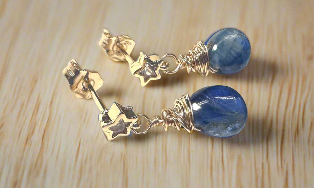Kyanite Star Earrings/Star Stud Gemstone Earrings*