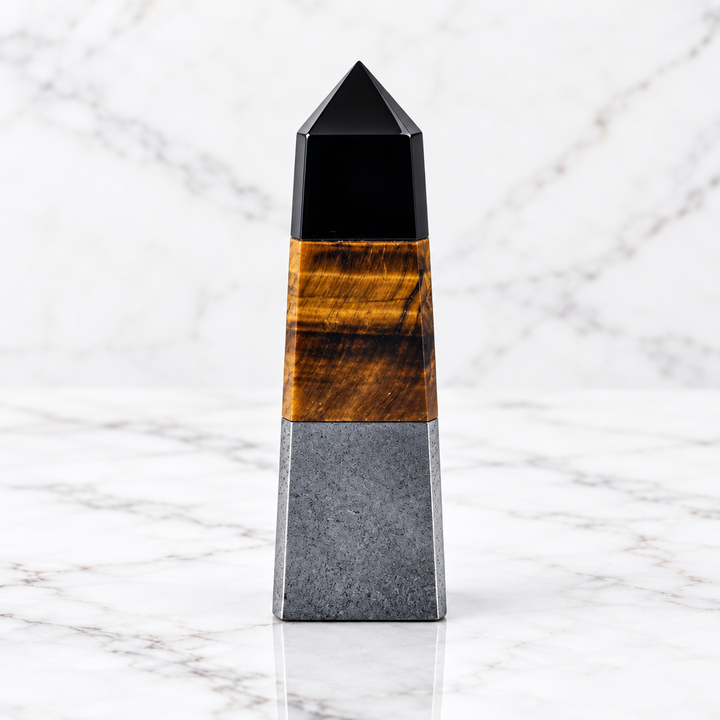 Obsidian/Tiger Eye/Hematite Gemstone Tower