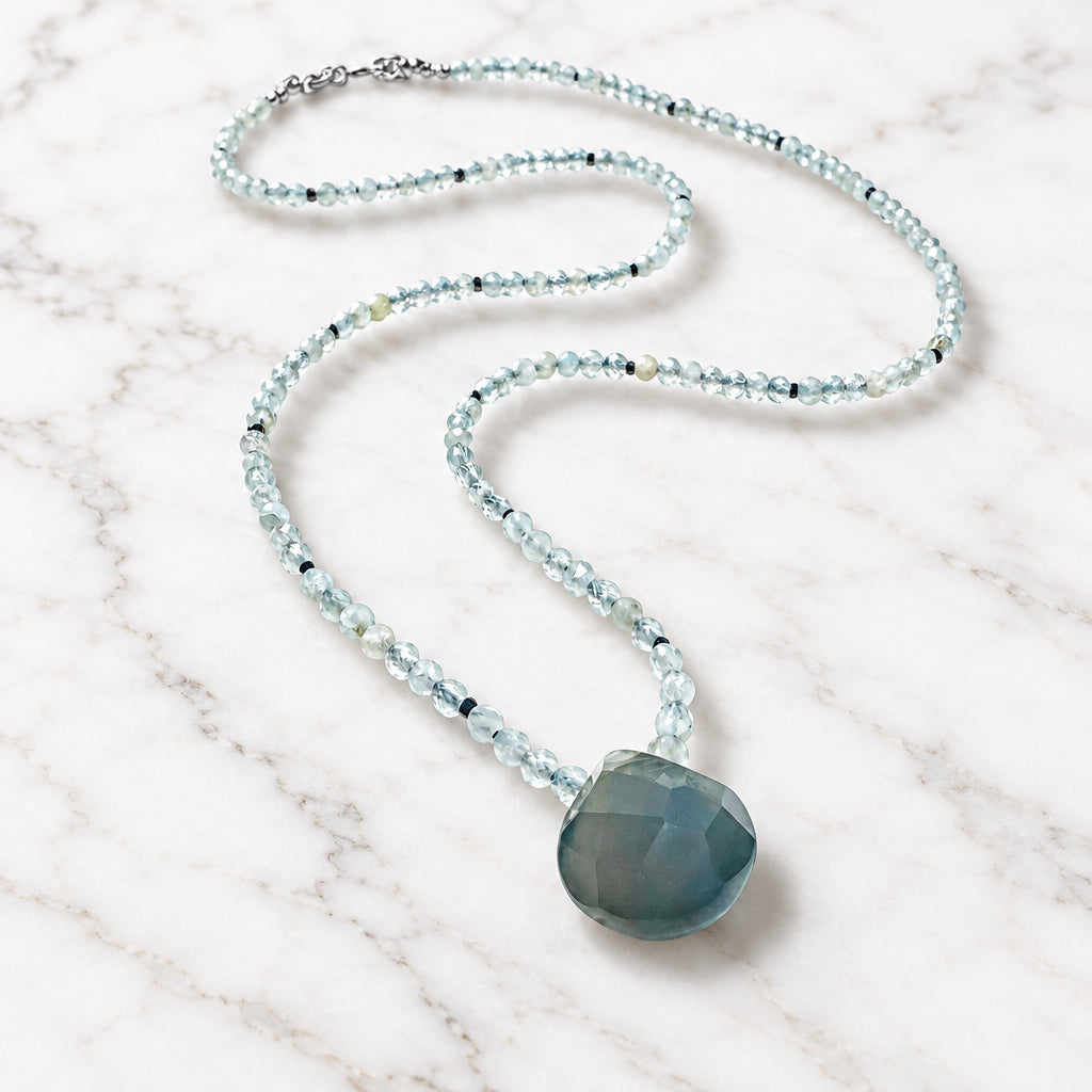 Tiny Square Beaded Fluorite Teardrop Necklace