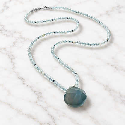 Tiny Square Beaded Fluorite Teardrop Necklace