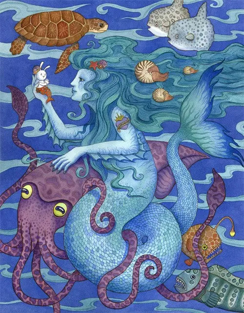 The Gift, Mermaid art print ocean sealife illustration