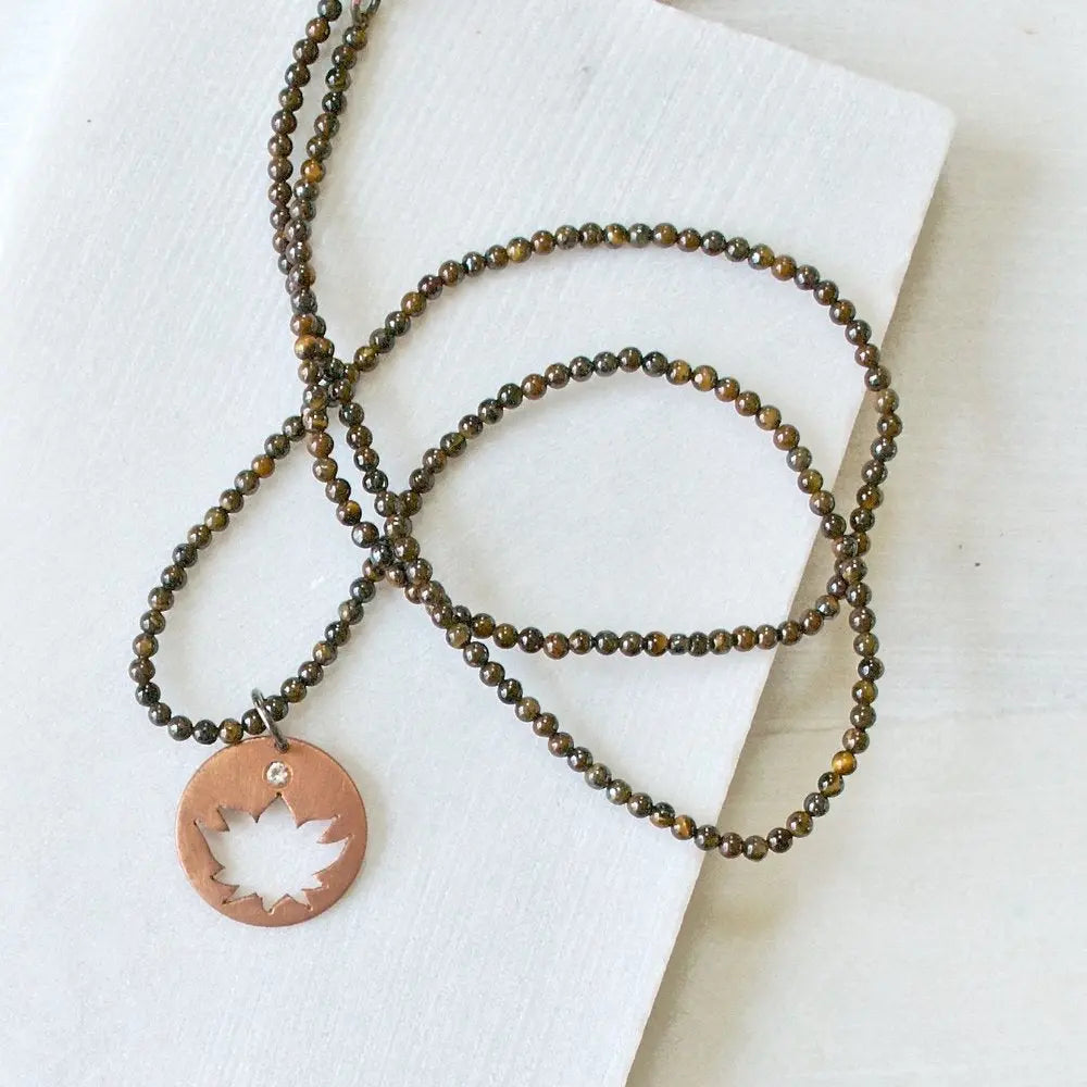 Tigers Eye with Hand Cut Lotus & White Topaz Charm - Uni-T