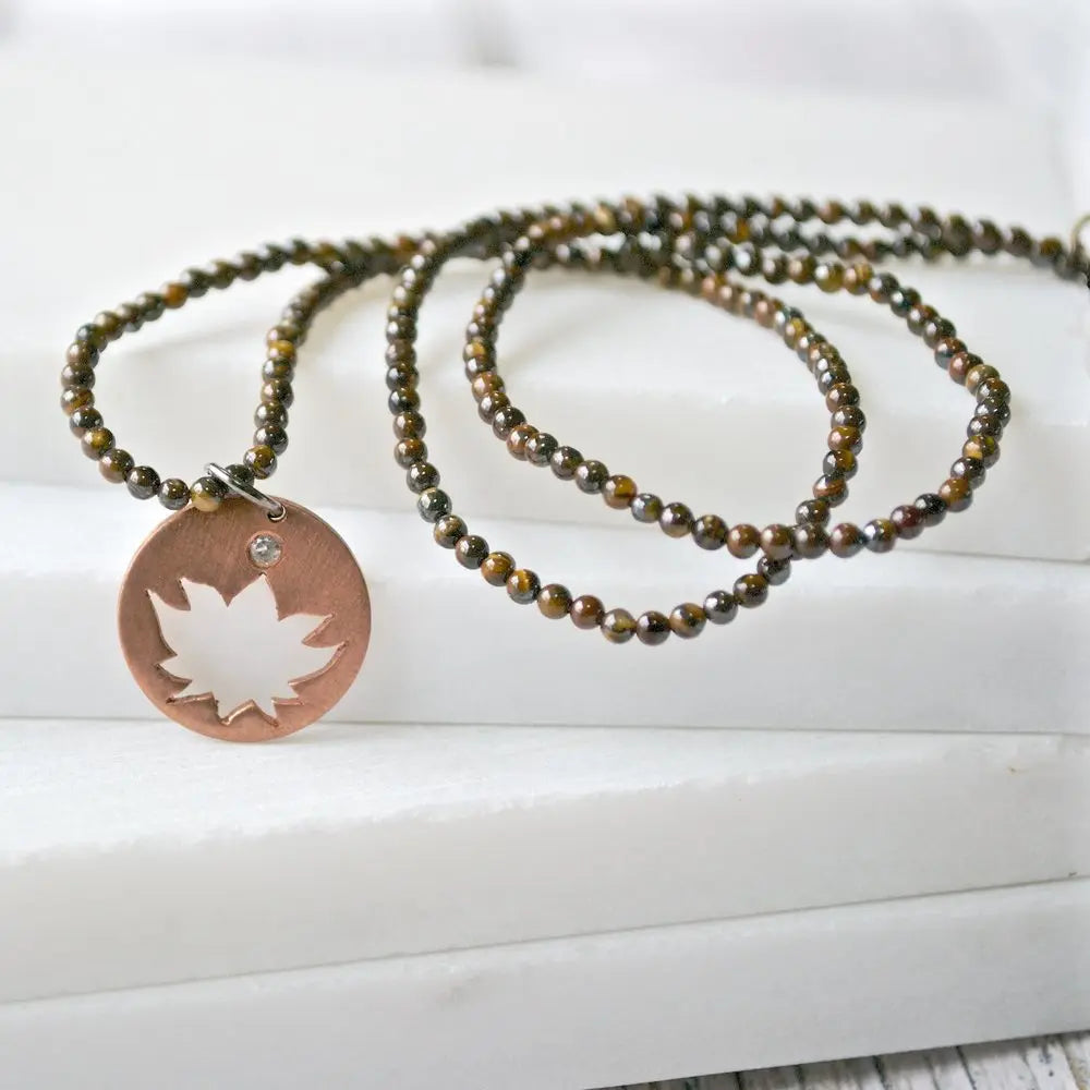 Tigers Eye with Hand Cut Lotus & White Topaz Charm - Uni-T