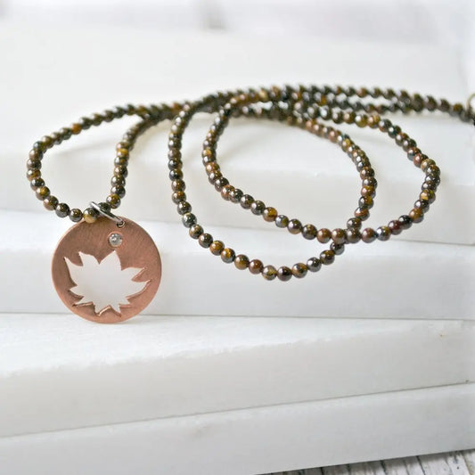 Tigers Eye with Hand Cut Lotus & White Topaz Charm - Uni-T