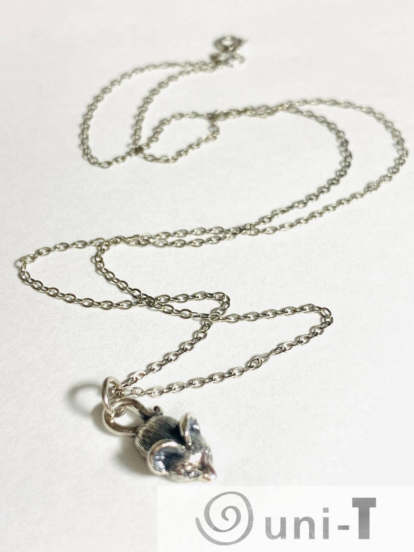 Silver Mouse Pendant Necklace, Animal Jewelry, Elegant Mouse Charm, 18-inch Chain