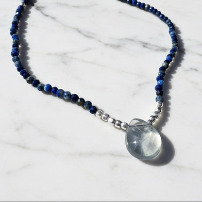 Beaded Gemstone Necklace with Fluorite and Sodalite