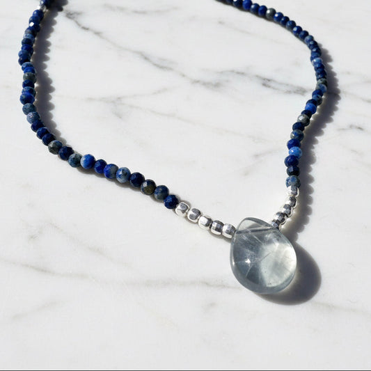 Beaded Gemstone Necklace with Fluorite and Sodalite