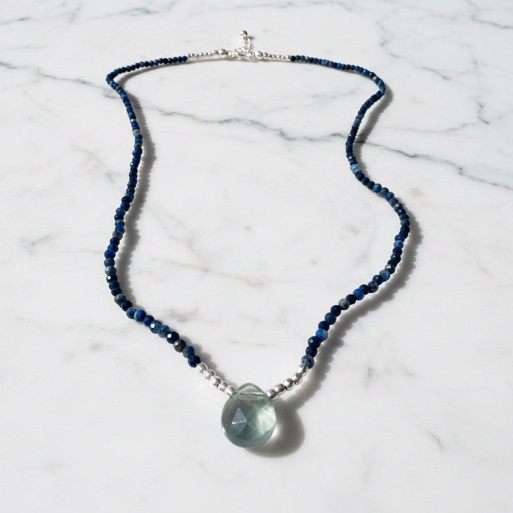 Beaded Gemstone Necklace with Fluorite and Sodalite