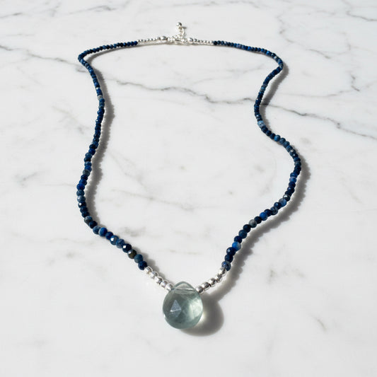 Beaded Gemstone Necklace with Fluorite and Sodalite