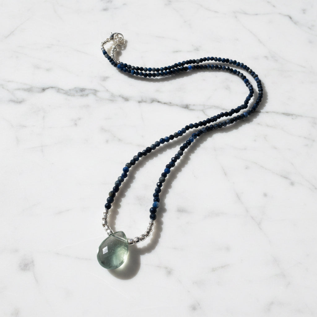 Beaded Gemstone Necklace with Fluorite and Sodalite