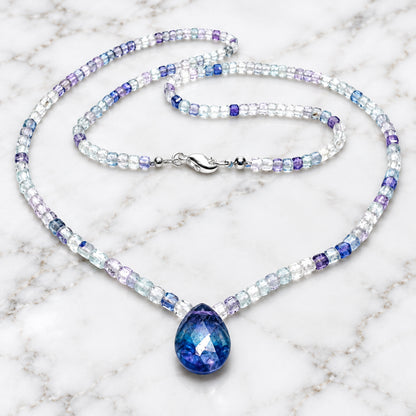 Tiny Square Beaded Fluorite Teardrop Necklace