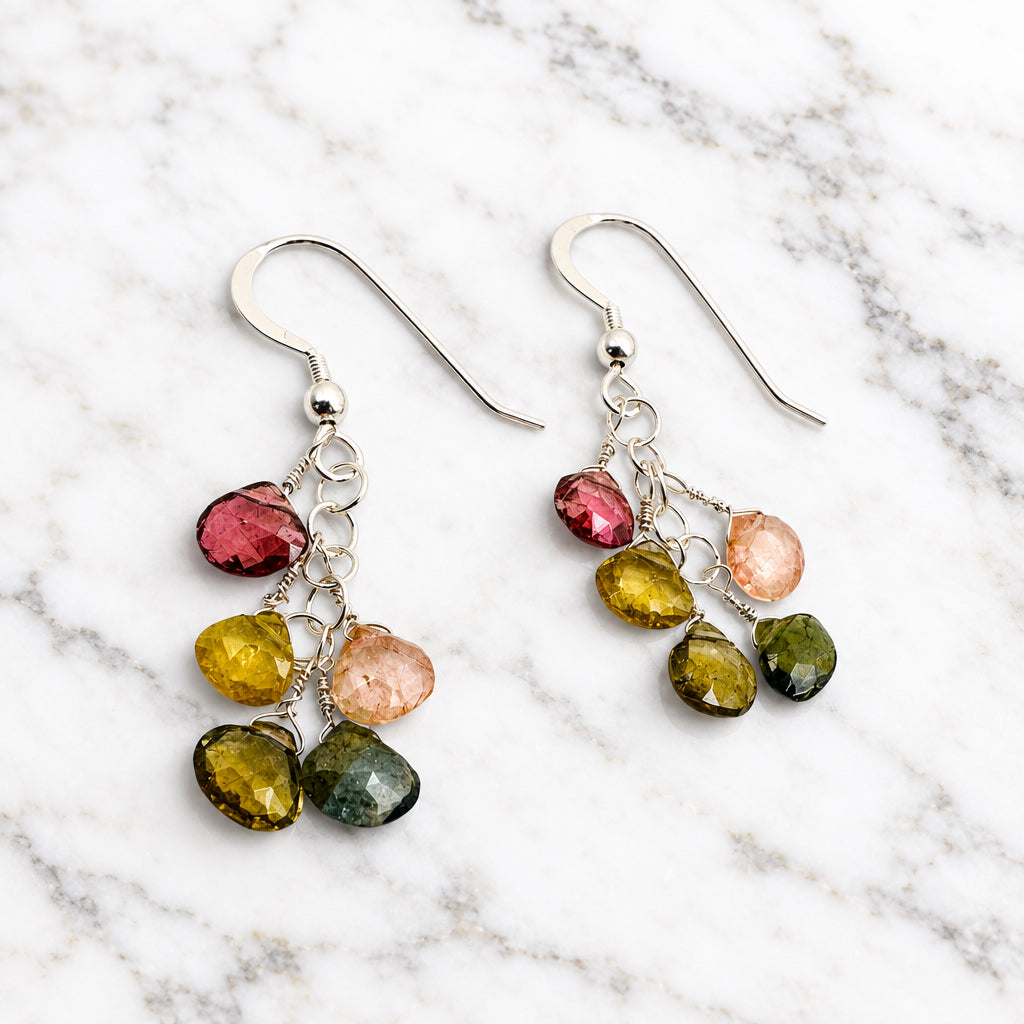 Natural Tourmaline Gemstone Chain Earrings