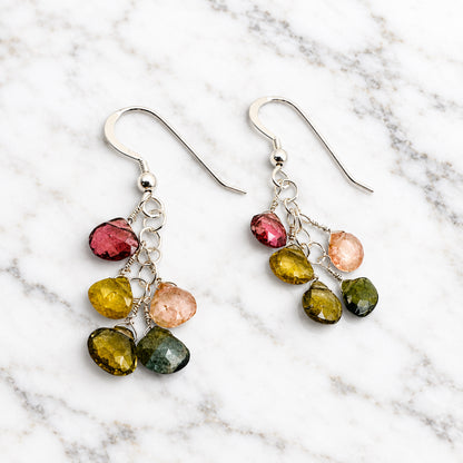 Natural Tourmaline Gemstone Chain Earrings