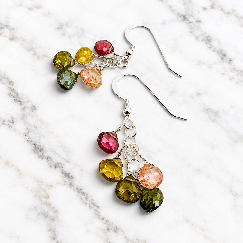 Natural Tourmaline Gemstone Chain Earrings