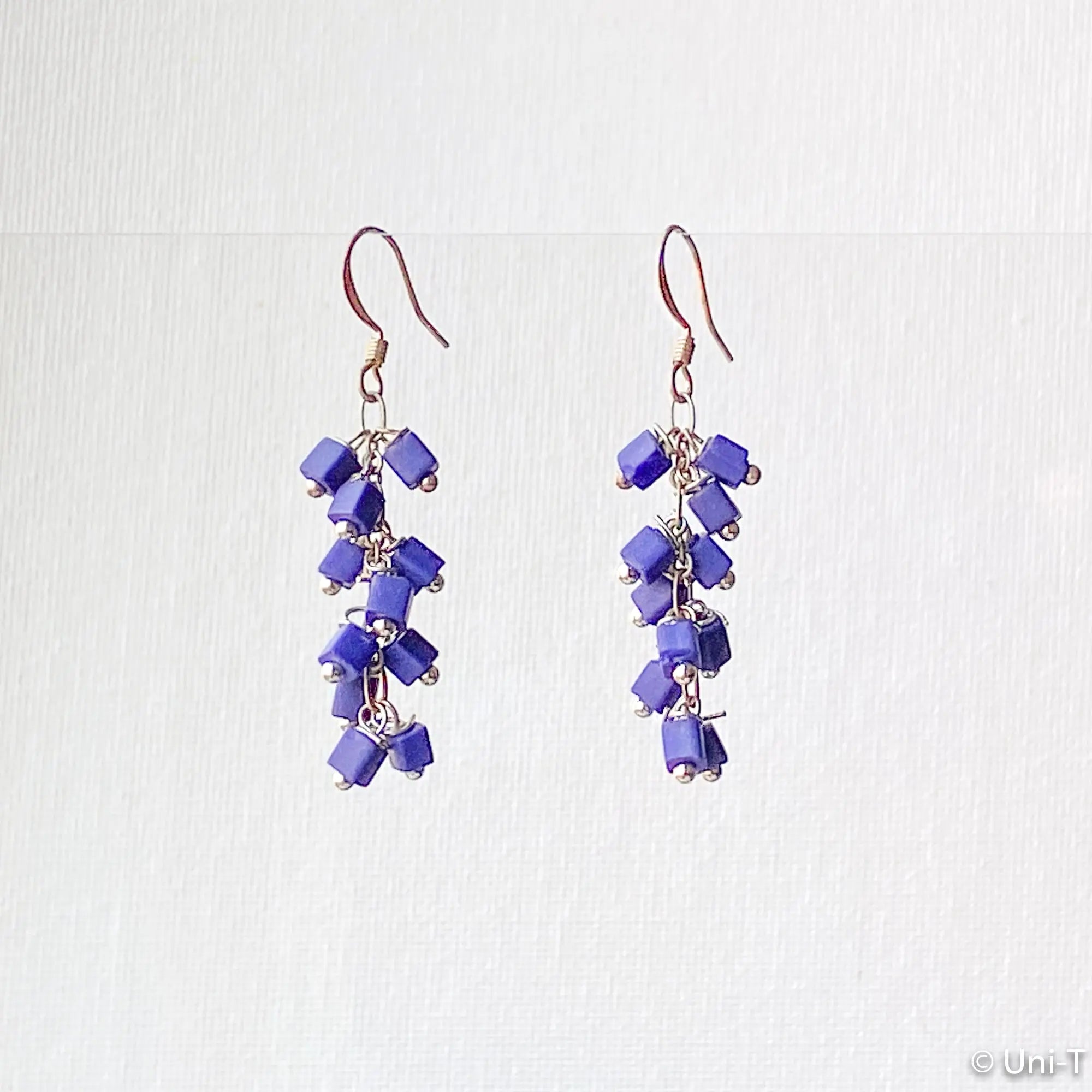 Ultramarine Blue Cube Clusters Dangle Earrings