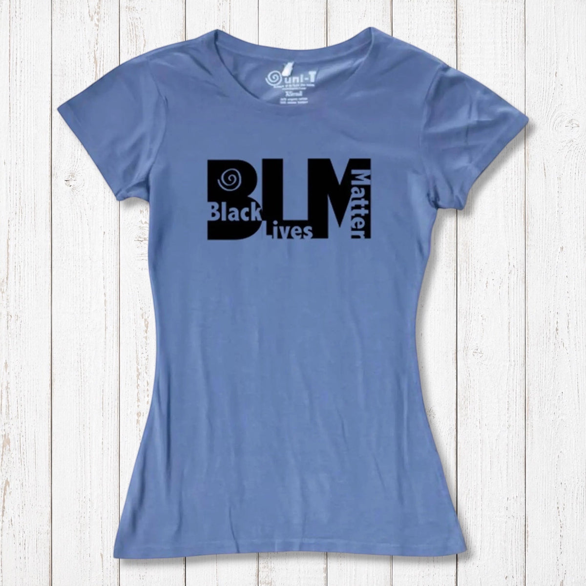 Blue Women's Black Lives Matter T-Shirt made from bamboo and organic cotton. Social justice graphic tee by Uni-T for activists.