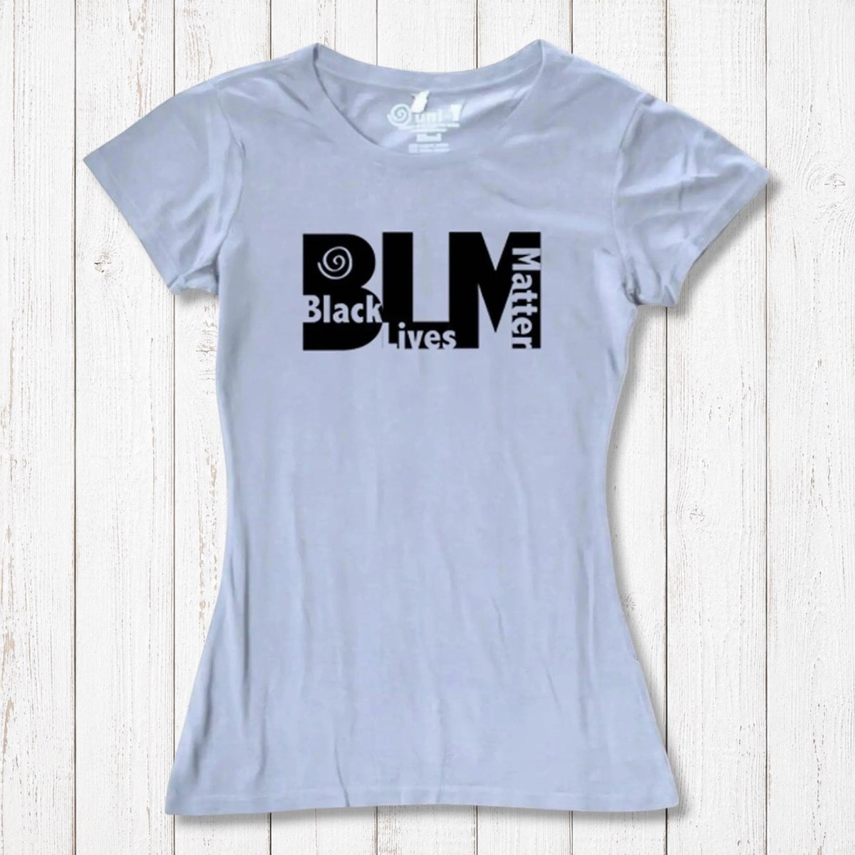Light blue Women's Black Lives Matter T-Shirt in eco-friendly bamboo and organic cotton. Statement tee by Uni-T for activists.