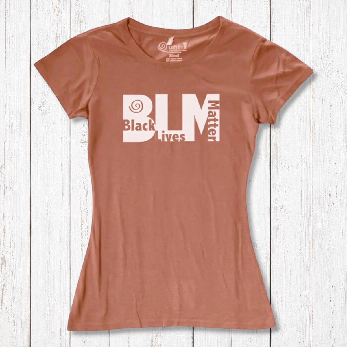 Rust orange Women's Black Lives Matter T-Shirt made from bamboo and organic cotton. Empowering activist tee by Uni-T.