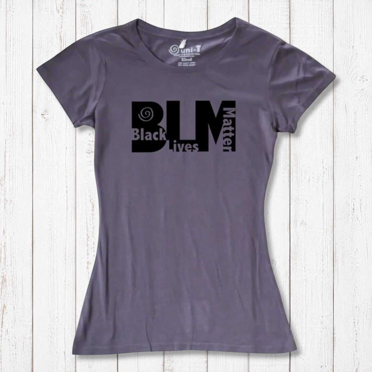 Purple Women's Black Lives Matter T-Shirt crafted from bamboo and organic cotton. Ethical fashion statement tee by Uni-T.