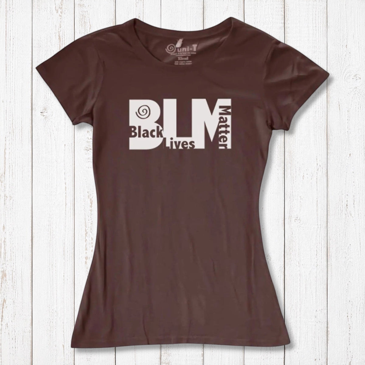 Brown Women's BLM T-Shirt made from bamboo and organic cotton. Earth-toned graphic tee for social justice by Uni-T.