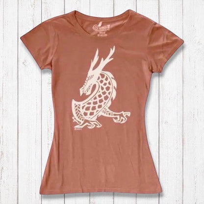 Terracotta Women's Dragon T-Shirt in bamboo & organic cotton, featuring a cream-colored fantasy dragon design from Uni-T's mythical series.