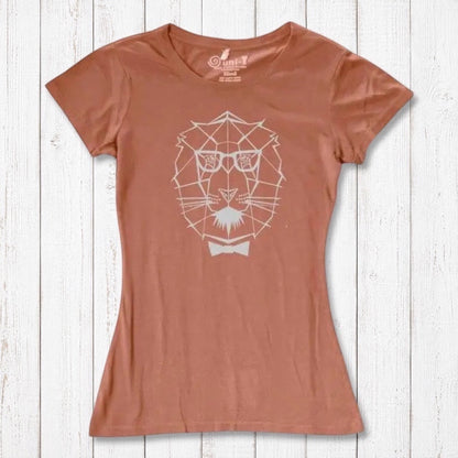 Terracotta Women's Lion T-Shirt made from bamboo & organic cotton, with a unique lion graphic symbolizing leadership and empowerment.