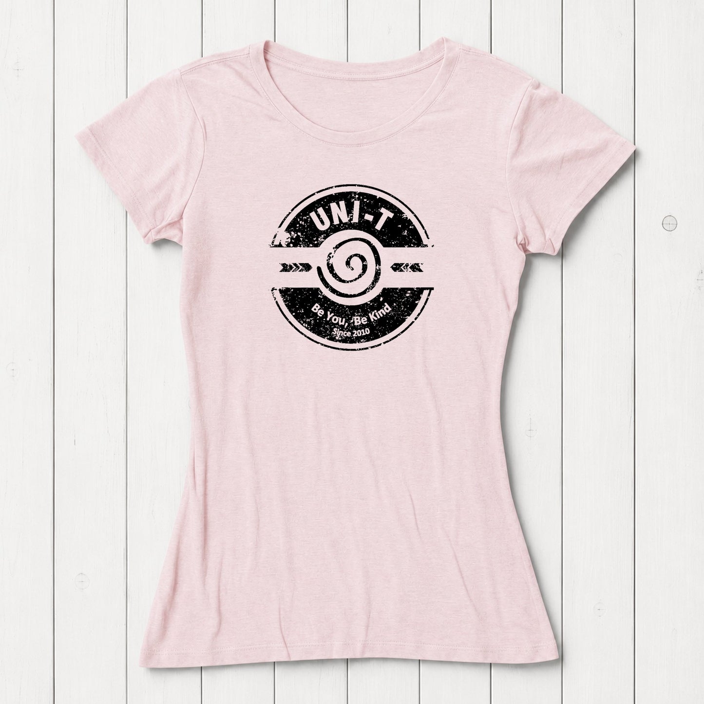 Pink inspirational women's T-shirt in bamboo & organic cotton with Uni-T's 'Be You Be Kind' graphic. A perfect self-love gift idea.