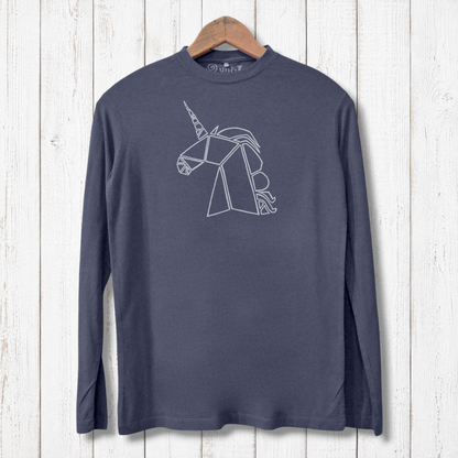 Eco-friendly Unicorn Long Sleeve Tee - Men's in charcoal gray, crafted from bamboo and organic cotton with a geometric unicorn print.
