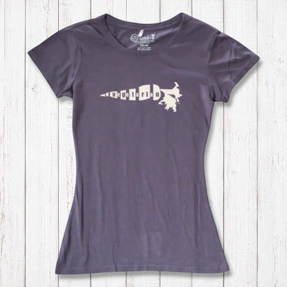 Gray bamboo cotton women's vegetarian tee with white 'Plant Power' carrot design. Soft, sustainable fashion for plant-based enthusiasts.